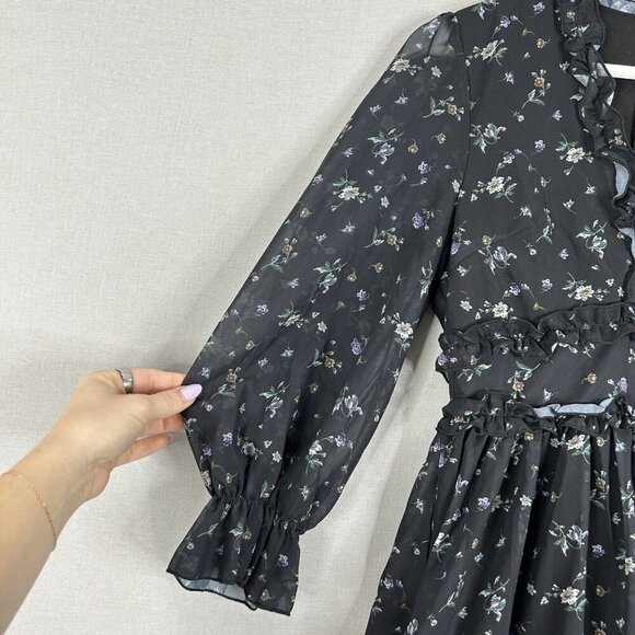 Southern Fried Chics Womens Dress Extra Small Black Ditsy Floral Fairy Feminine - Picture 3 of 16